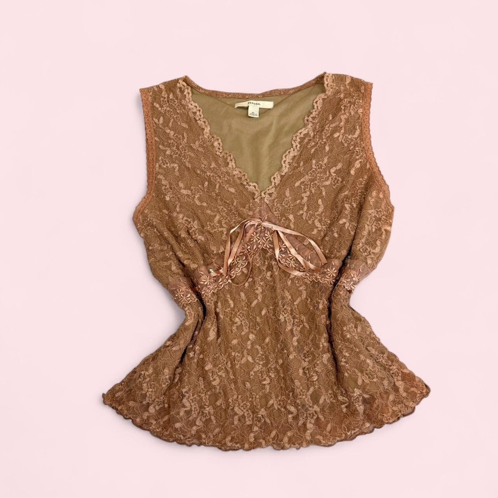 Vintage y2k Merona orangish tan lace sequin babydoll fairy whimsy tank top